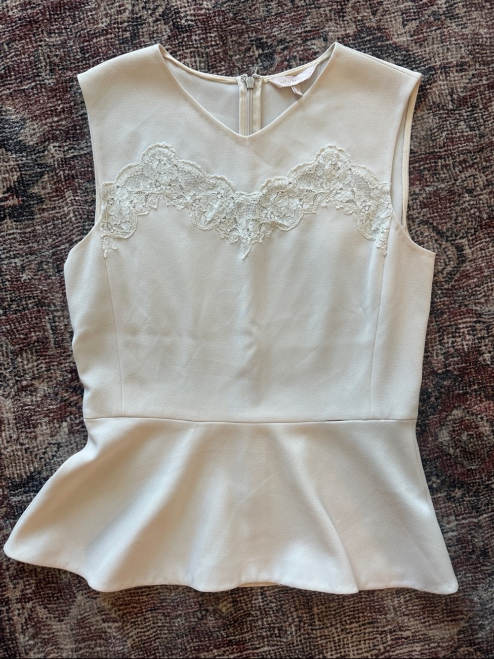 Rebecca Taylor Ivory Lace-Trim Peplum Top